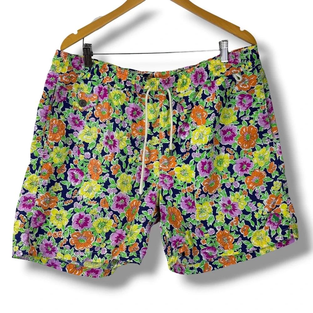 Polo Ralph Lauren Swim Trunks Men XL Multicolor Floral Drawstring Mesh Lining‎